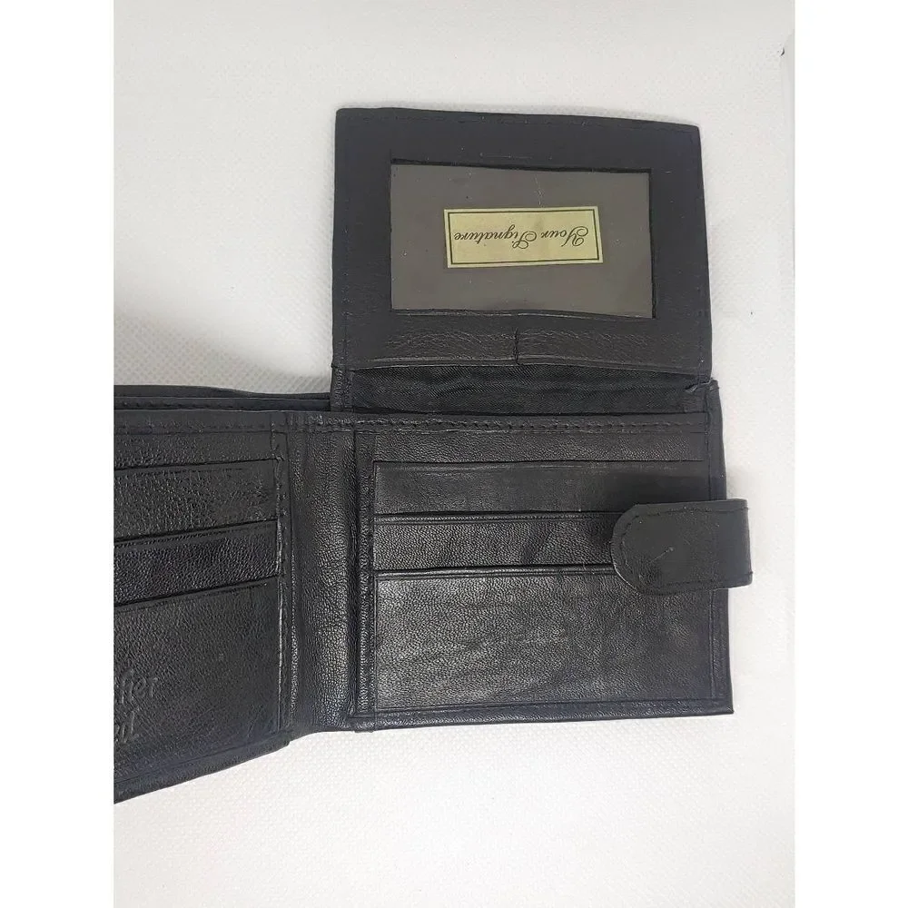 Unisex Handcrafted Genuine Leather Black Bifold W/ Snap Wallet